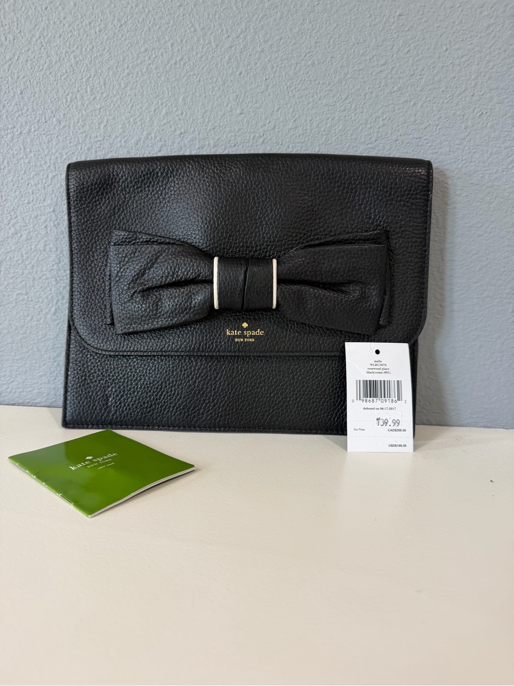 New kate spade Black Pebbled Leather Bow Clutch - Picture 2 of 10